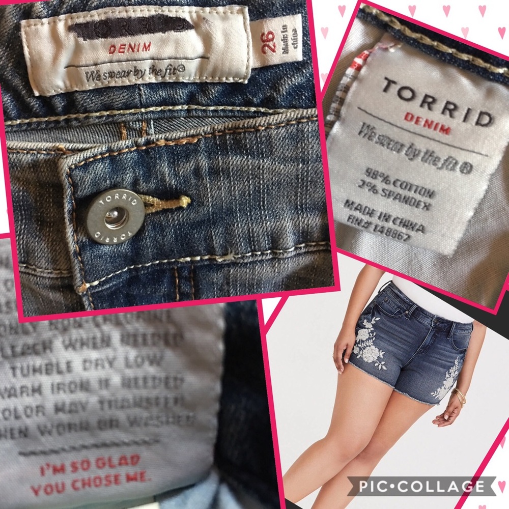 TORRID floral embroidered denim shorts 26 - Picture 7 of 8